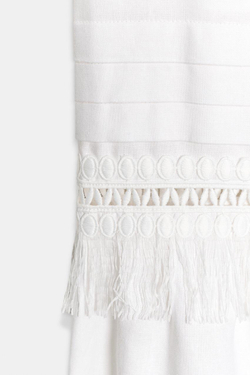 ZARA ЛЬНЯНАЯ ЮБКА МИДИ С БАХРОМОЙ, БЕЛЫЙ