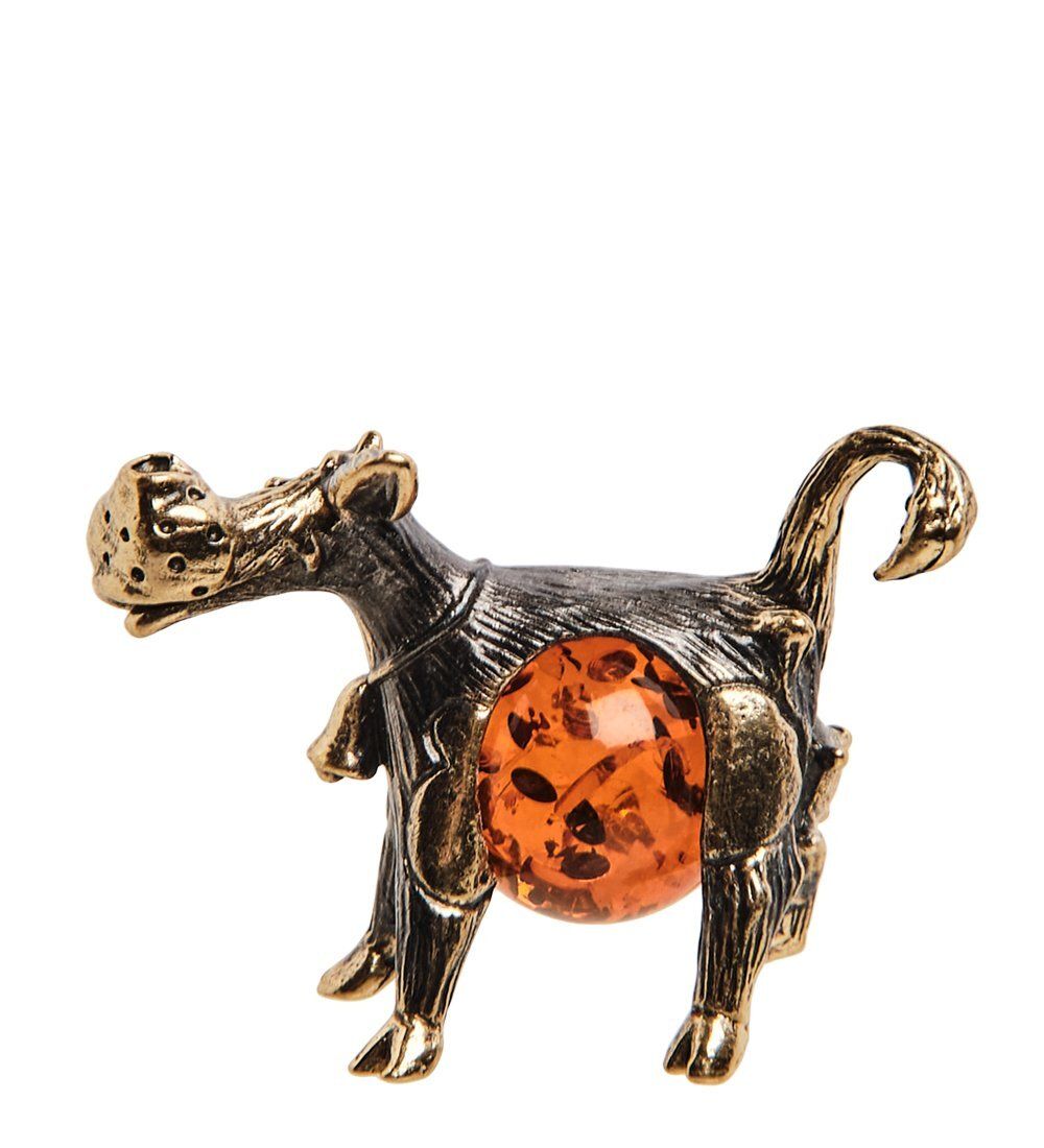 AM-3097 Фигурка «Корова Милка с шариком» (латунь, янтарь)