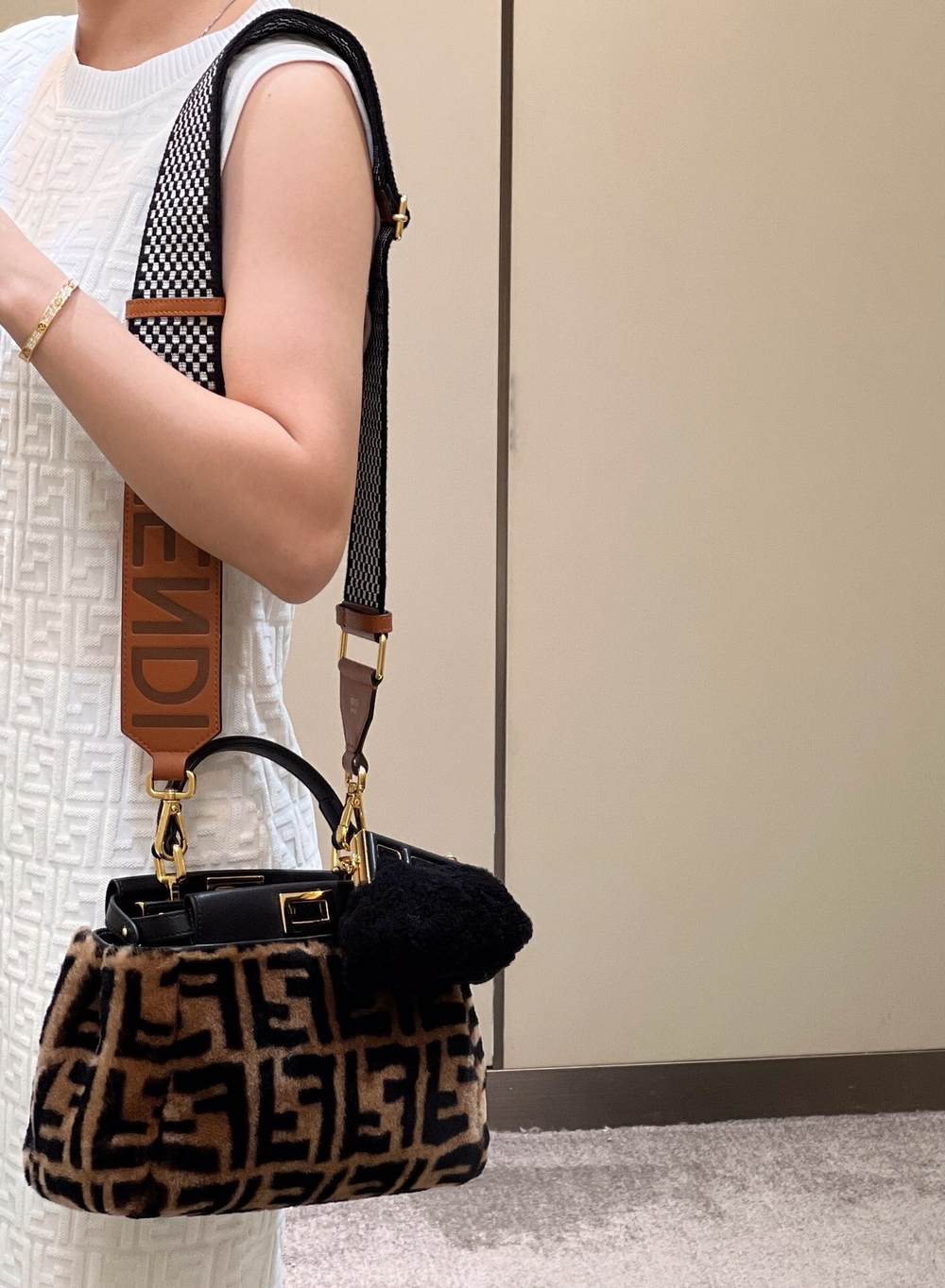 Fendi Peekaboo Mini Sheepskin Fur Bag