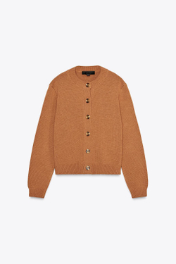 ZARA ОДНОТОННЫЙ КАРДИГАН, КАРАМЕЛЬНЫЙ