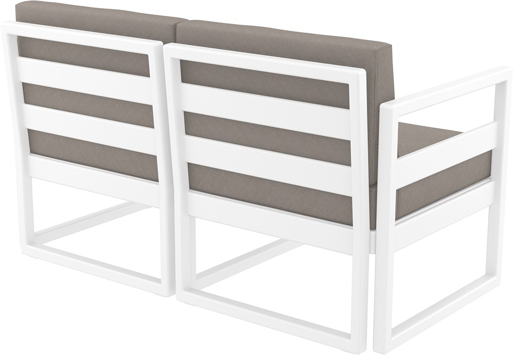 Диван пластиковый двухместный с подушками Siesta Contract Mykonos, белый, светло-коричневый