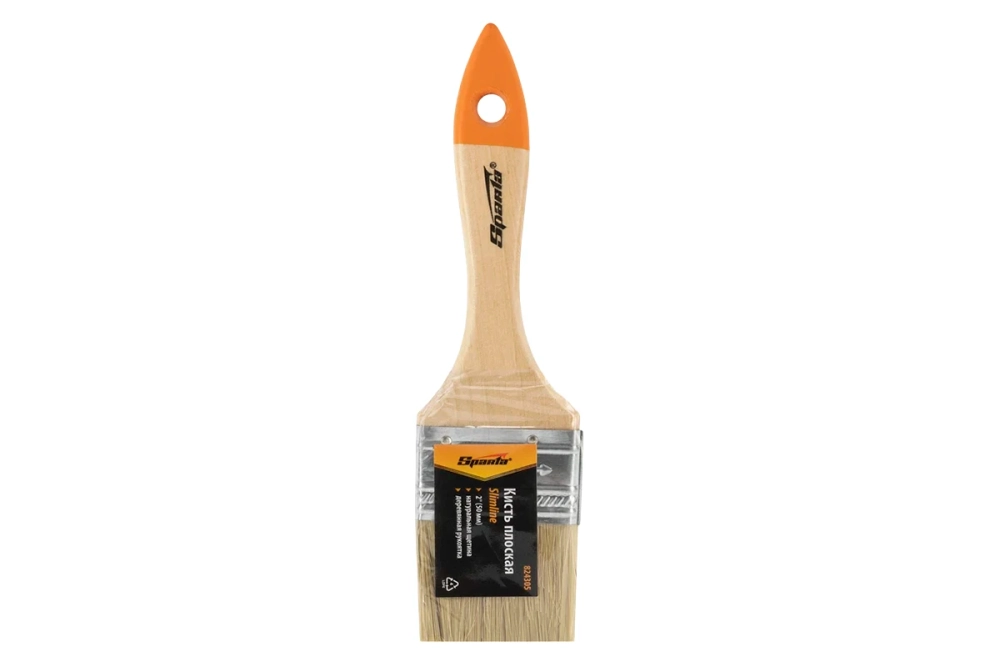 Кисть плоская Slimline 2" 50 мм, натуральная щетина, деревянная ручка Sparta