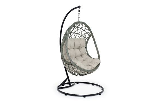 "Венеция" подвесное кресло-кокон из искусственного ротанга, цвет серый с бежевой подушкой