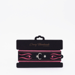 Черно-розовый кожаный ошейник с розовой строчкой