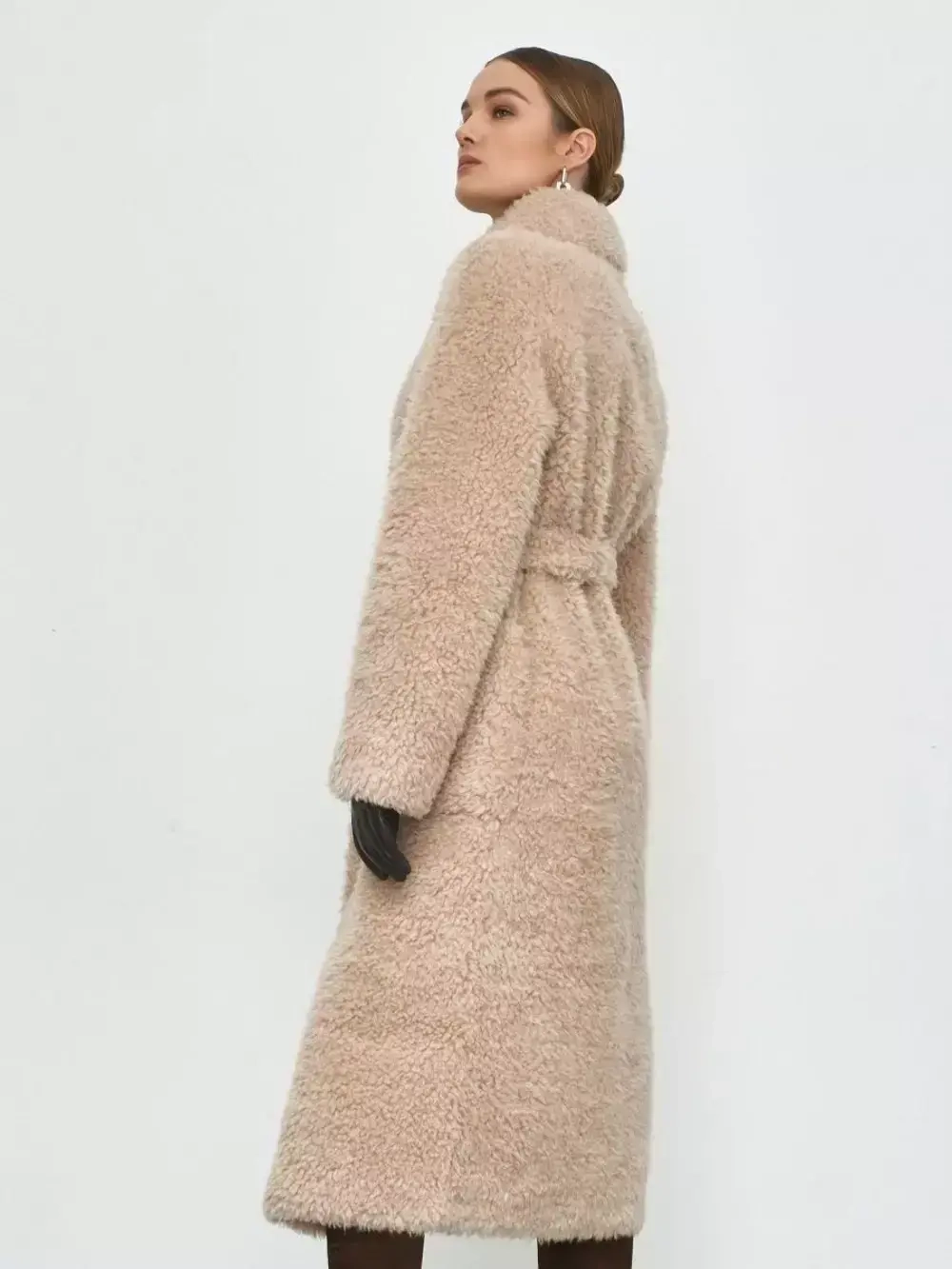 Шуба женская чебурашка тедди пальто из шерсти мериноса, бежевая, SilverFox