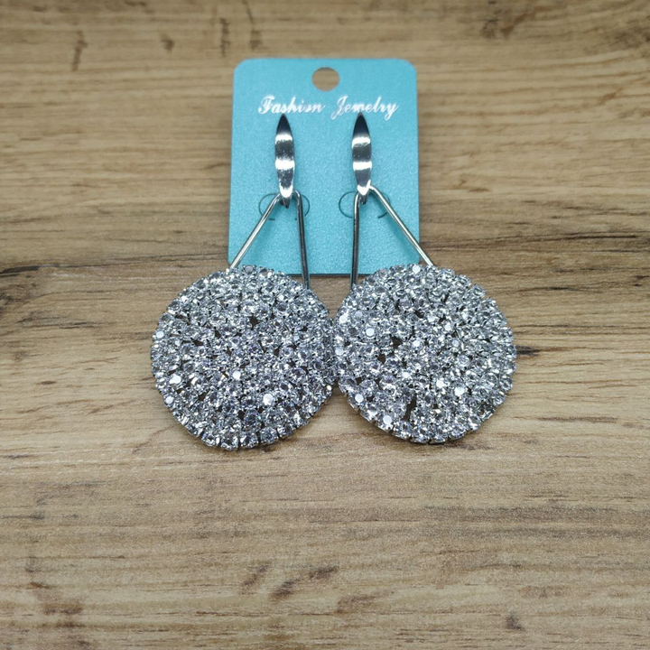 Серьги на швензах Royal подвеска Круг кристаллы металл серебристый 7,5 см