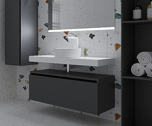 Тумба с раковиной и столешницей Armadi Art Flat 100 антрацит матовый