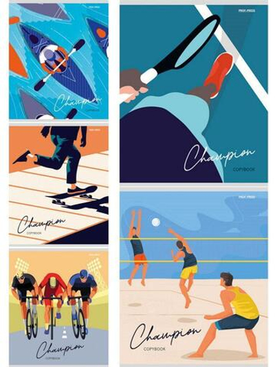 Тетрадь 48л. клетка,твин-лак, цвет.мелов.облистер, 5 диз в спайке "Спорт и сила духа" (Проф-пресс)