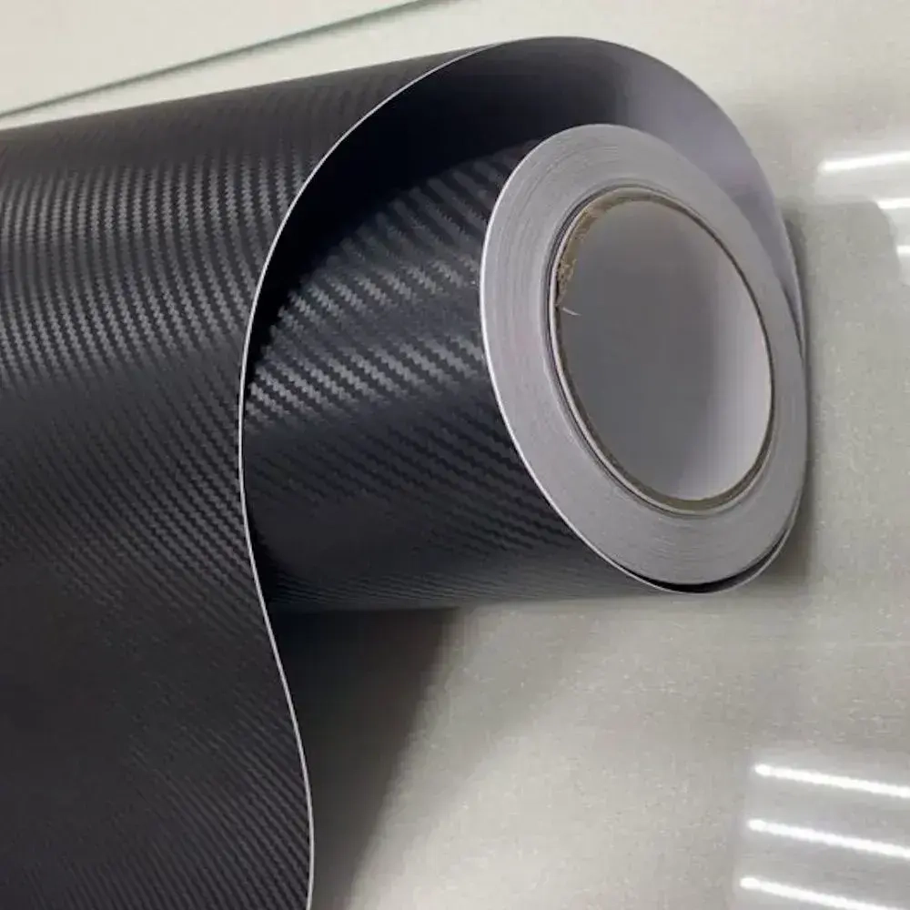 Пленка самоклеющаяся Черная Карбон 3Д для авто, мебели и дизайна (20 см x 152 см)