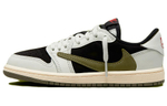 Middle-aged children's Travis Scott x Jordan Air Jordan 1 Low OG "Olive" PS barb joint trend non-slip wear-resistant low-cut children's basketball shoes white, black and green