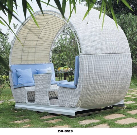 Маятниковые качели со столом Derong из искусственного ротанга, белый|серый