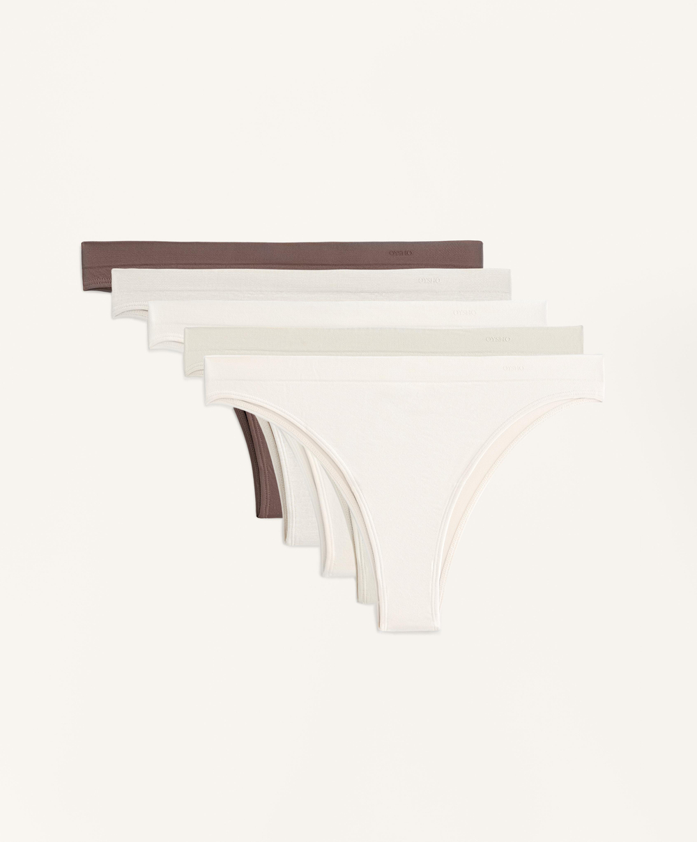 OYSHO Набор из 5 бесшовных трусов-бразильяно, бежевый меланж