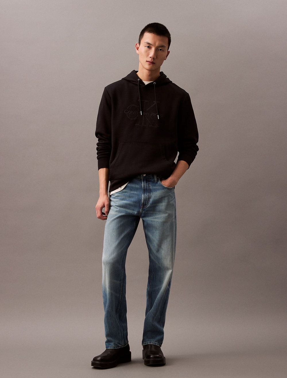 Худи Calvin Klein Jeans Embroidered Monogram Logo Fleece Classic Black Beauty