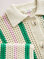 Кардиган вязаный с воротником для девочки Next E25-053, Кремовый, Зеленый