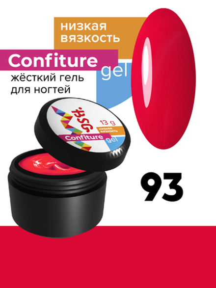 Жёсткий гель для наращивания Confiture №93 НИЗКАЯ ВЯЗКОСТЬ - Карминовый красный  (13 г)