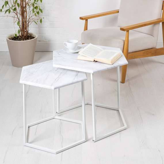 Стол журнальный МеталлАрт М003 белый мрамор/белый