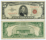 Банкнота США 5 долларов 1963 A 26100427 A. F-VF (красная печать)