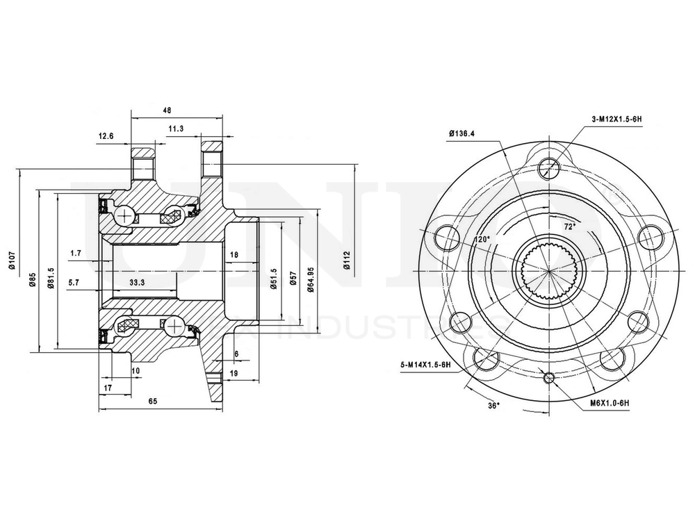 Ступица передняя (с ABS) UNIO HUB-20129