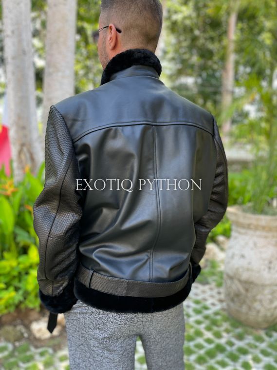 Куртка из кожи питона и кожи ягненка утепленная мехом JT-90