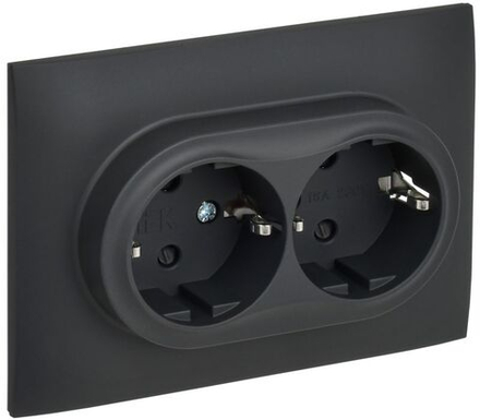 Розетка 2-м SKANDY 16А с заземл. защ. шторки в сборе SK-R07G графит IEK SK-R24-16-K53-F