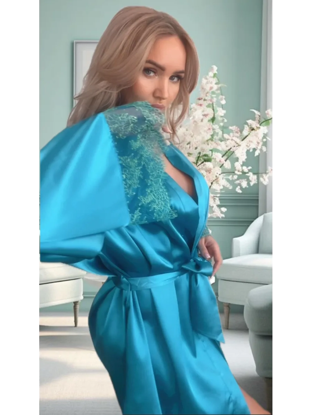 Халат с кружевом