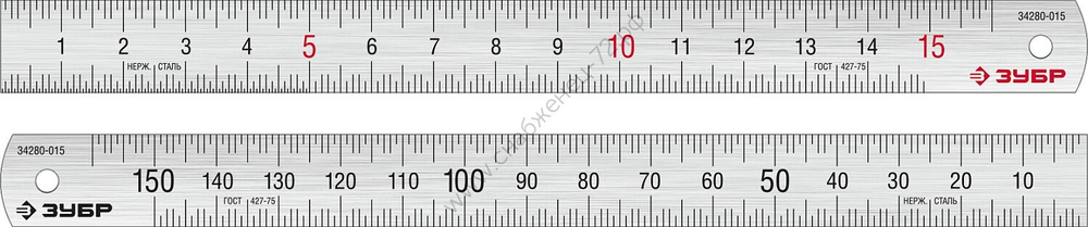 ЗУБР Про-15, длина 0.15 м, усиленная нержавеющая линейка, Профессионал (34280-015)