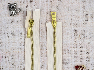 Молния шлифованная металл Т5, L 115 см, 2 бегунка, молочный/золото