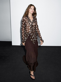 Massimo Dutti Рубашка свободного кроя с воротником-платком, коричневый