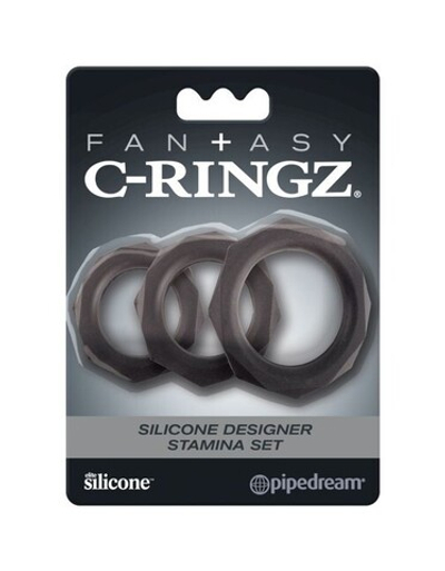Набор граненых эрекционных колец Fantasy C-Ringz Silicone Designer Stamina (Цвет: черный)