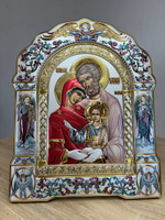 Св. Семейство, икона арочная с рамкой, красное дерево, эмаль 266х335