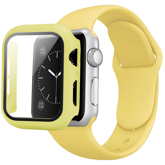 Желтый защитный чехол для Apple Watch 40мм в комплекте с силиконовым ремешком желтого цвета