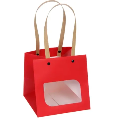 Пакет для цветов и подарков «Подарок» 16*16*16 см, красный