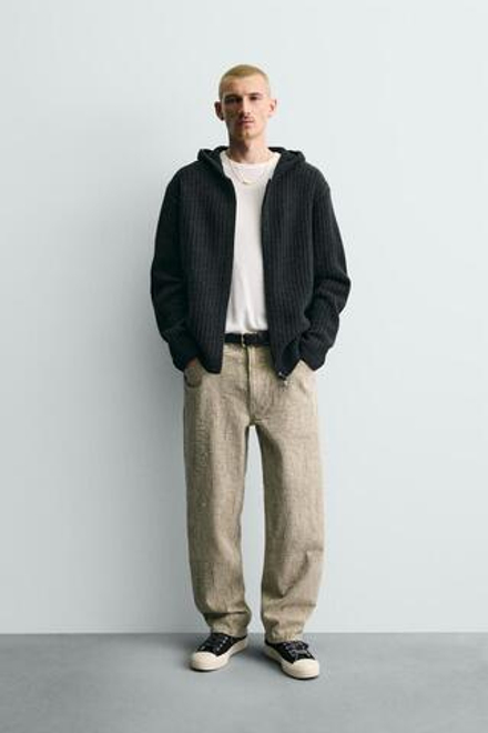 ZARA БРЮКИ STRAIGHT FIT ЖАККАРД, ХАКИ