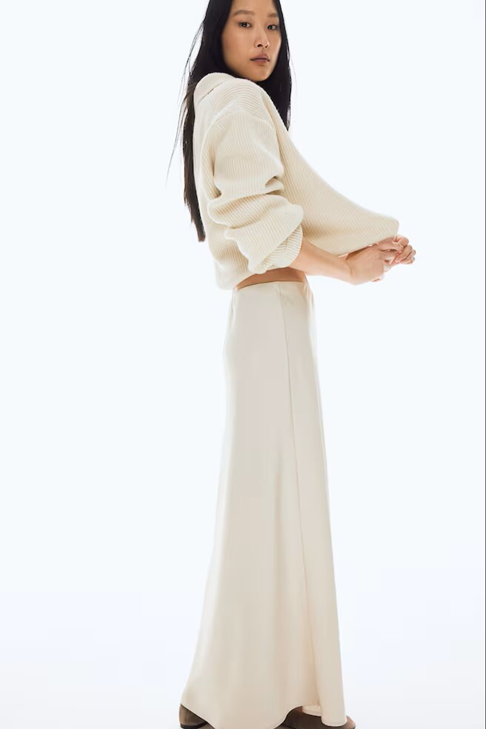 H&M Юбка миди, светло-бежевый