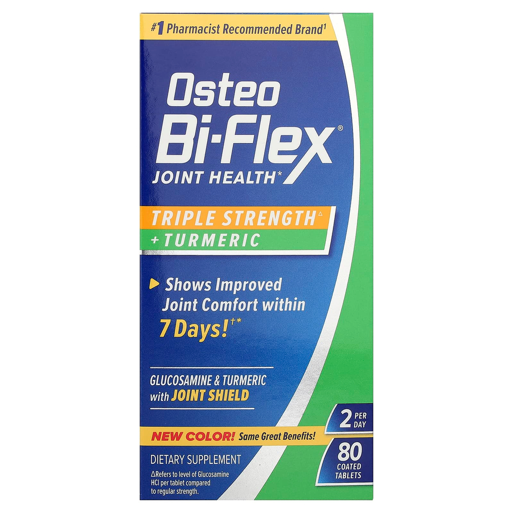 Osteo Bi-Flex, добавка для здоровья суставов, тройная сила действия + куркума, 80 покрытых оболочкой таблеток