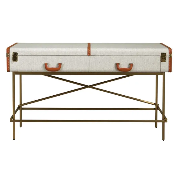 Консольный стол 3271 из шпона ореха и светло-серой ткани