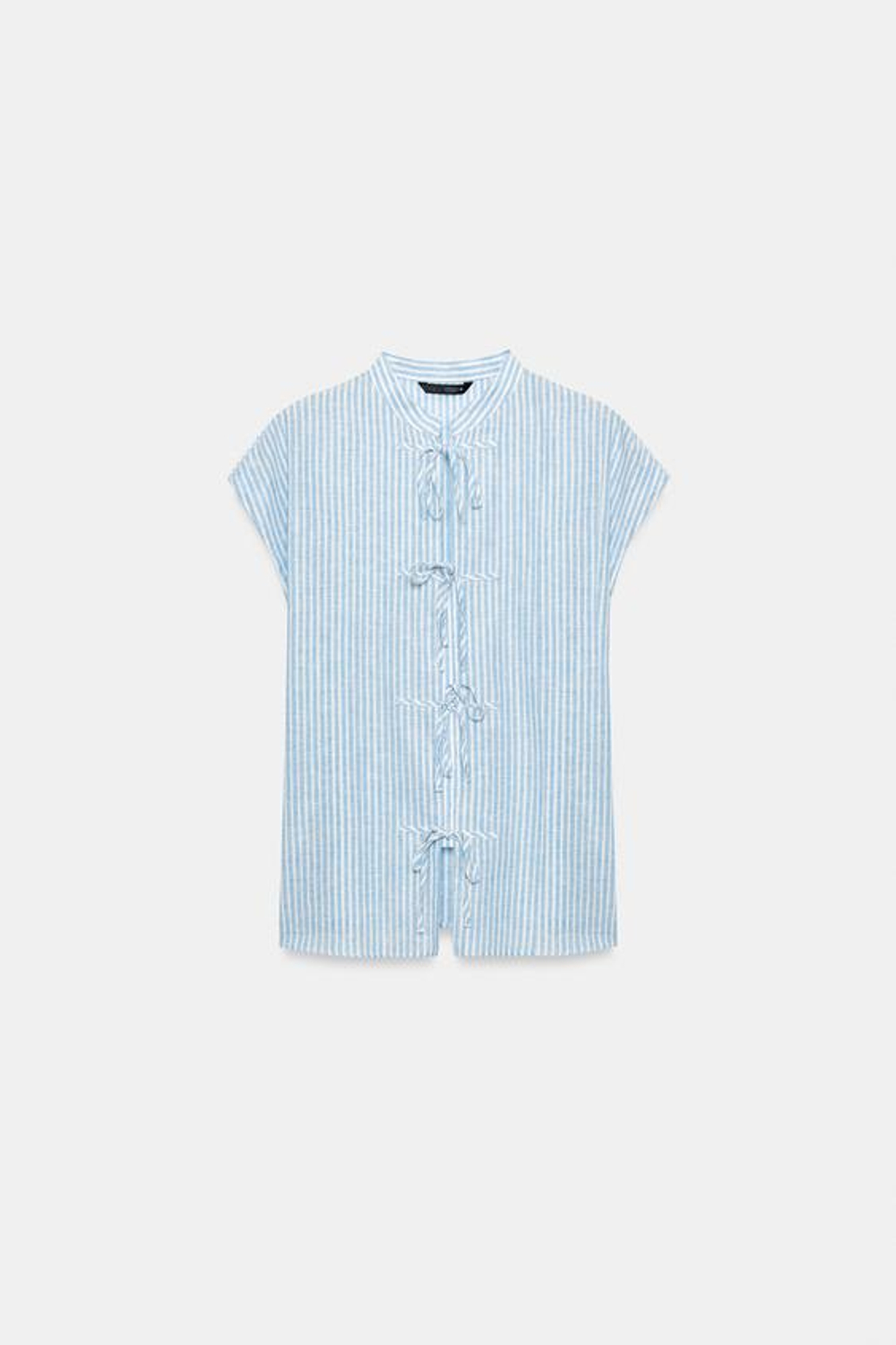 ZARA БЛУЗА В ПОЛОСКУ С БЛЕСТЯЩЕЙ НИТЬЮ И ЗАВЯЗКАМИ, СИНИЙ/БЕЛЫЙ