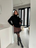 Платье из шелка с кружевом мини коричневое