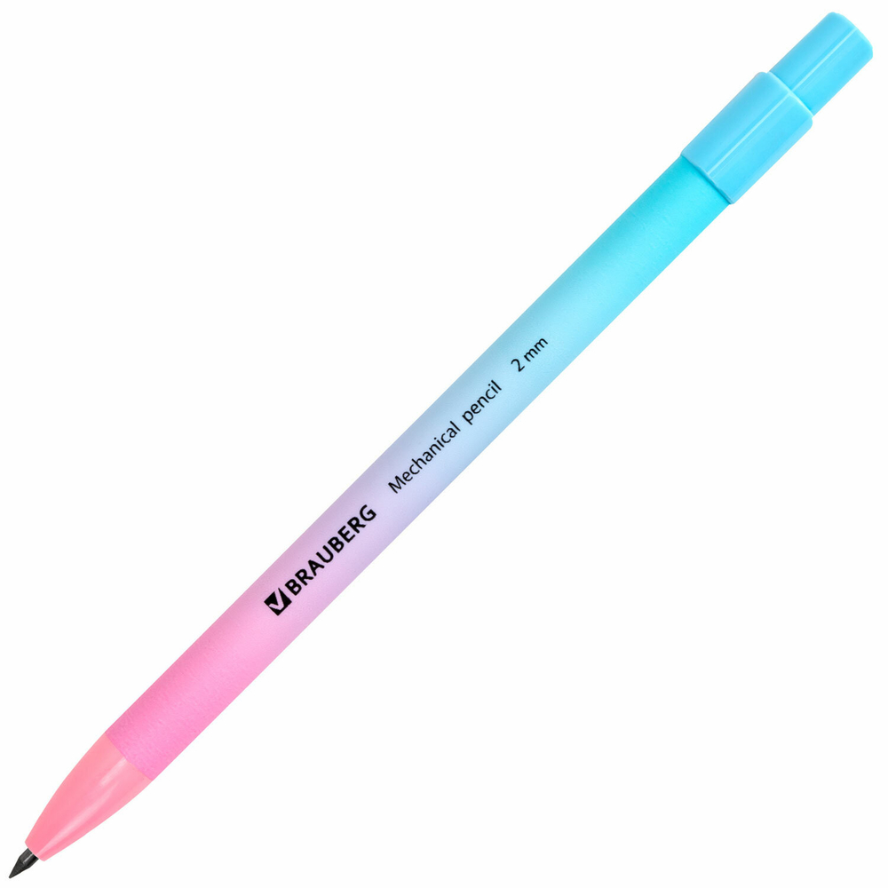 Карандаш механический цанговый 2 мм, BRAUBERG GRADE PASTEL, HB, встроенная точилка, корпус ассорти, 181961
