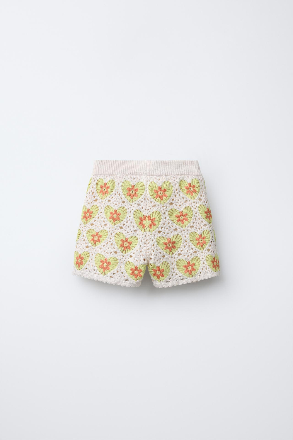 ZARA ЮБКА-ШОРТЫ ИЗ КРУЖЕВА КРОШЕ, ЗЕЛЕНЫЙ/ЭКРЮ