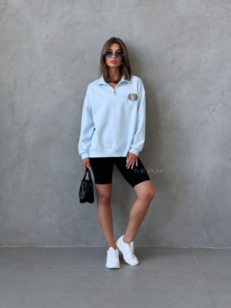 Голубой хлопковый свитшот с воротом на молнии