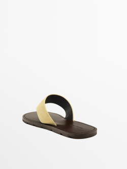 Massimo Dutti Сандалии с разделителем для пальцев ног из натуральной кожи, бежевый