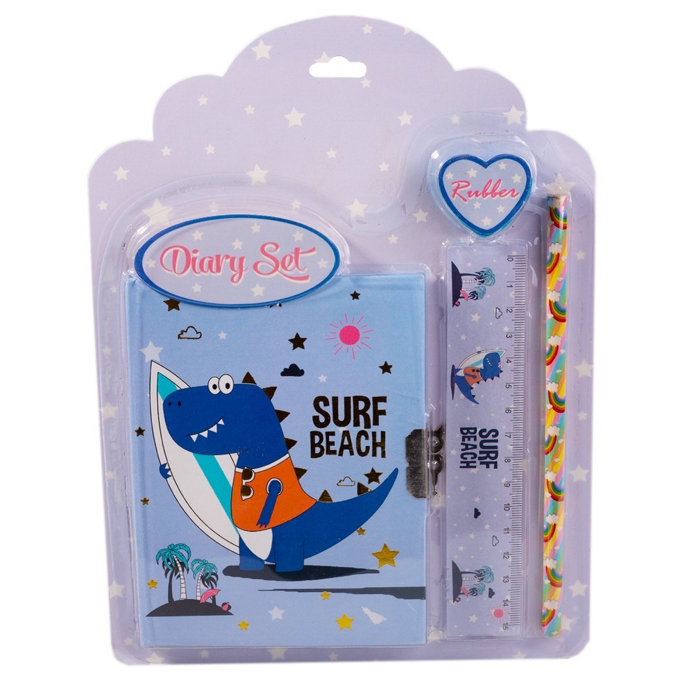 Блокнот 11,0 см * 15,0 см , 7БЦ, Alingar, ламинация, замочек, карандаш, линейка, ластик, "На пляже", блистер с европод.