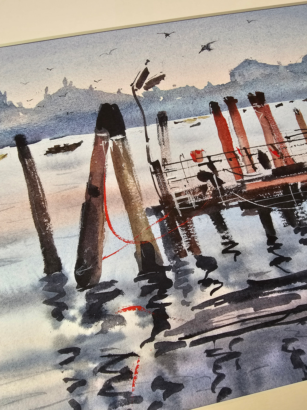 Картина авторская акварельная в паспарту 30х40 см на стену для интерьера "На грани в Венеции"