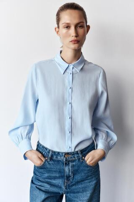 ZARA РУБАШКА С ОБТЯЖНЫМИ ПУГОВИЦАМИ, НЕБЕСНО-ГОЛУБОЙ