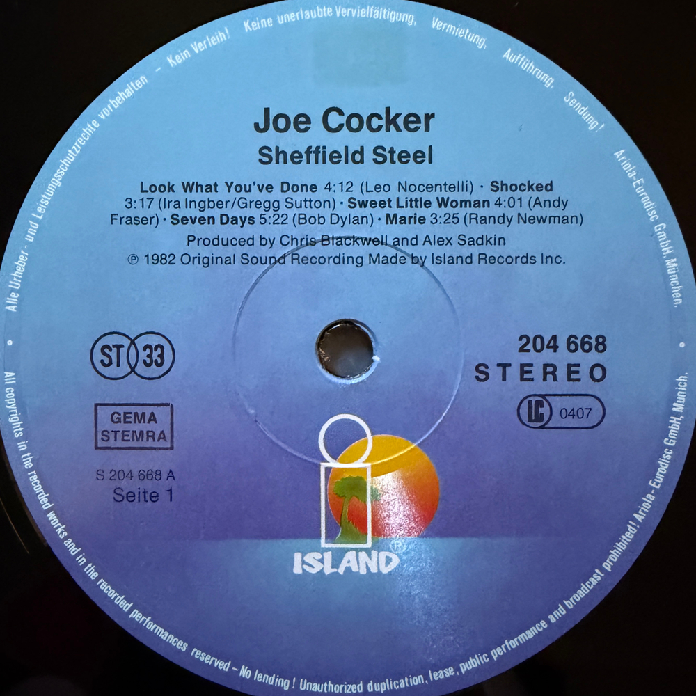 Joe Cocker ‎– Sheffield Steel (Европа 1982г.)