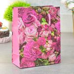 Пакет бумажный 12*15*6см с ручками "Цветы" микс