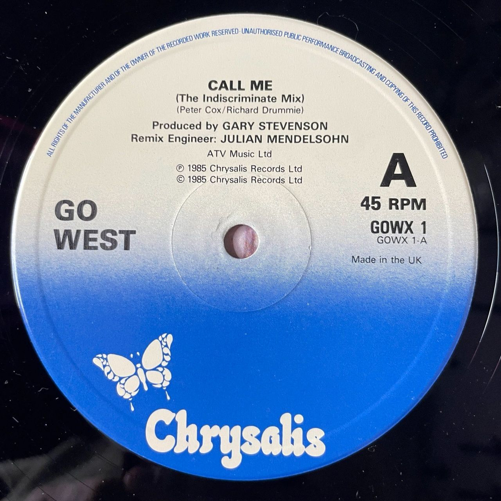 Винтажная виниловая пластинка LP Go West Call Me (The Indiscriminate Mix) (UK 1985) Maxi Single 45 RPM