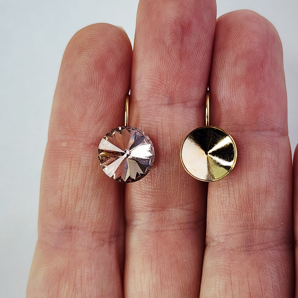 Ювелирные швензы, сталь, позолота под кристалл риволи 12мм, цена за пару