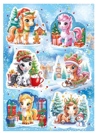 Наклейки двусторонние А4 "Веселые лошадки" 70000872 (Мир поздравлений)